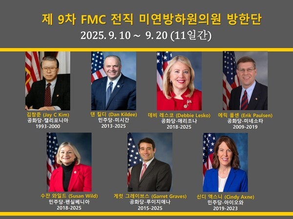 오는 10일부터 20일까지 일정으로 한국을 방문하는 제9차 미국 전직 연방하원의원단(FMC). (사진=김창준 한미연구원)