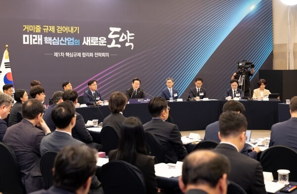 이재명 대통령이 15일 서울 성북구 한국과학기술연구원(KIST)에서 열린 제1차 핵심규제 합리화 전략회의에서 발언을 하고 있다. (대통령실 제공)